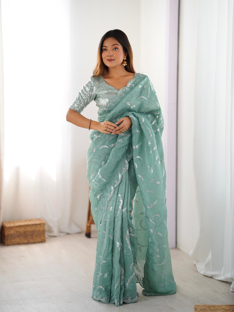 Stunning Gold Crush Sequnce Work Saree