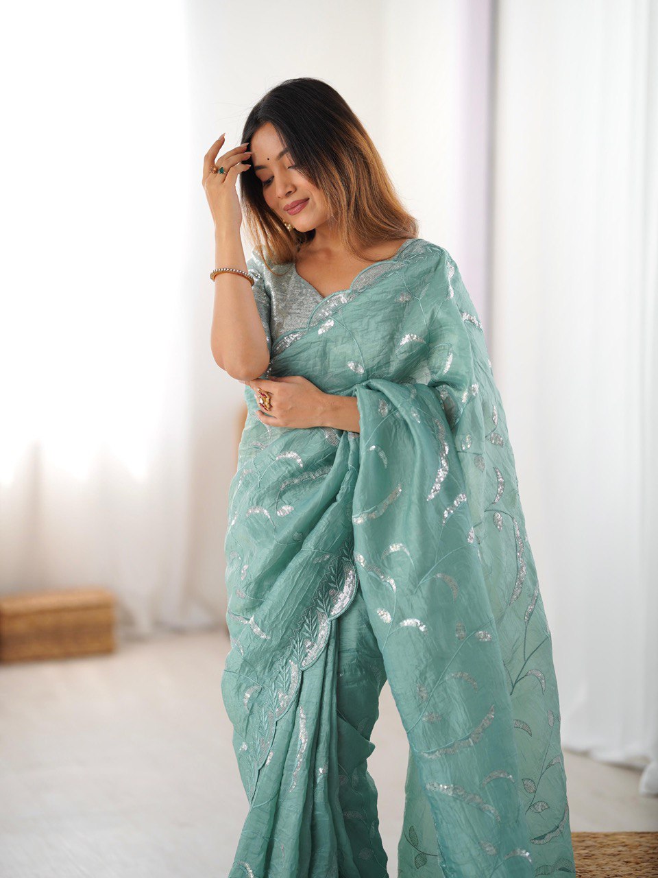 Stunning Gold Crush Sequnce Work Saree