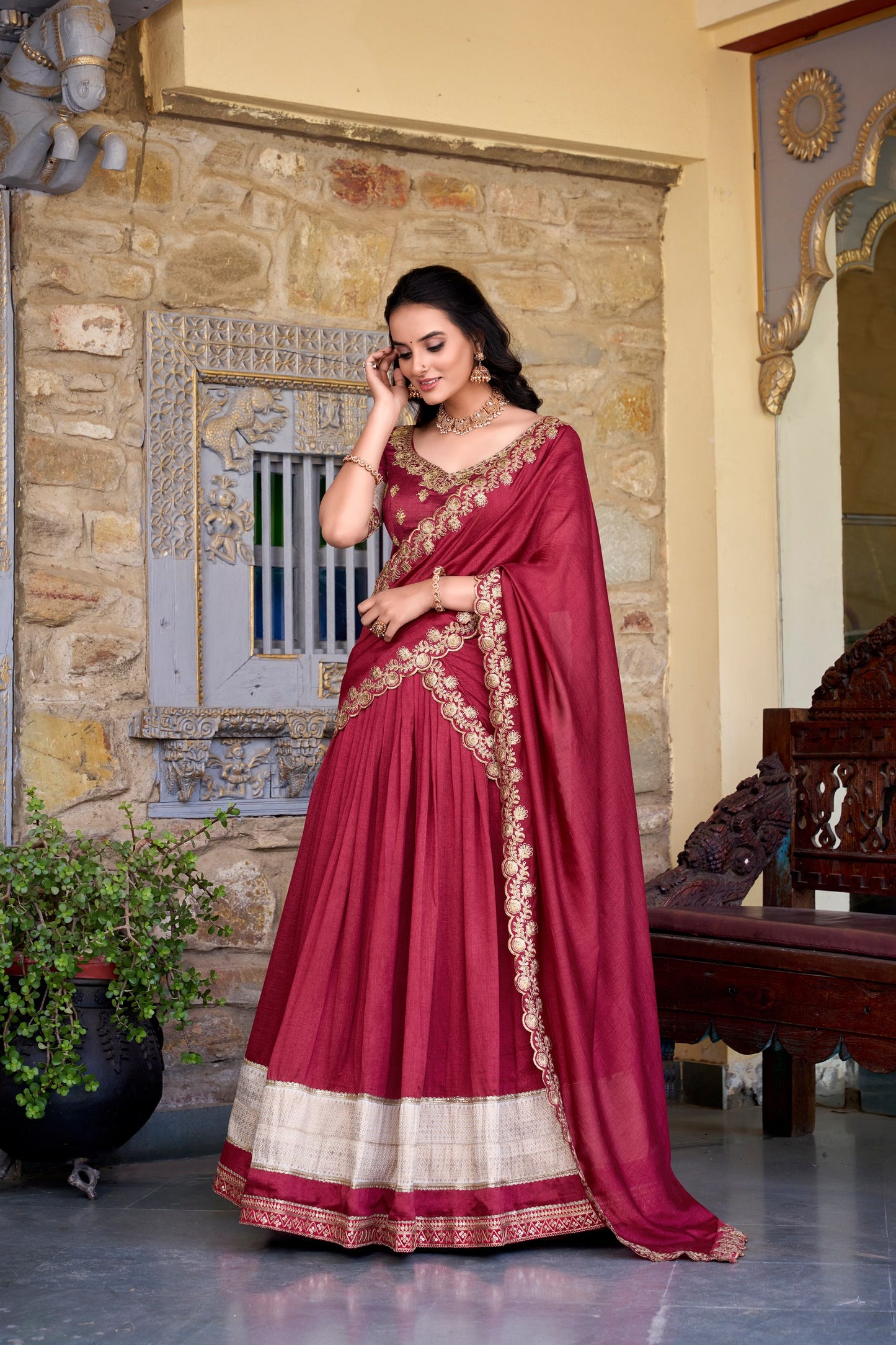 Vichitra Silk Zari Weaving Lehenga Choli