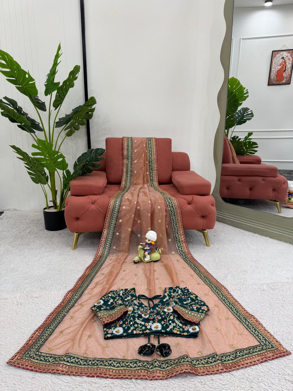 Light Gajri Colour Twil Net Saree And Mono Benglori Silk Blouse