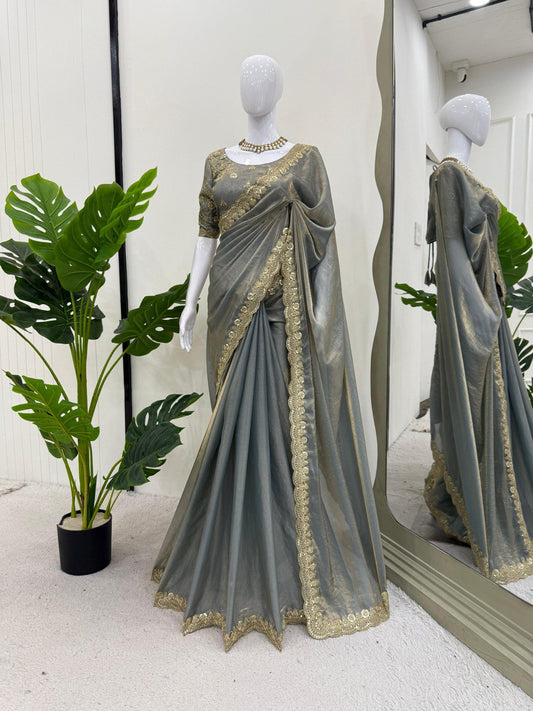 Heavy Codding Wih Sequence Work Fendy Silk Party Wear Saree