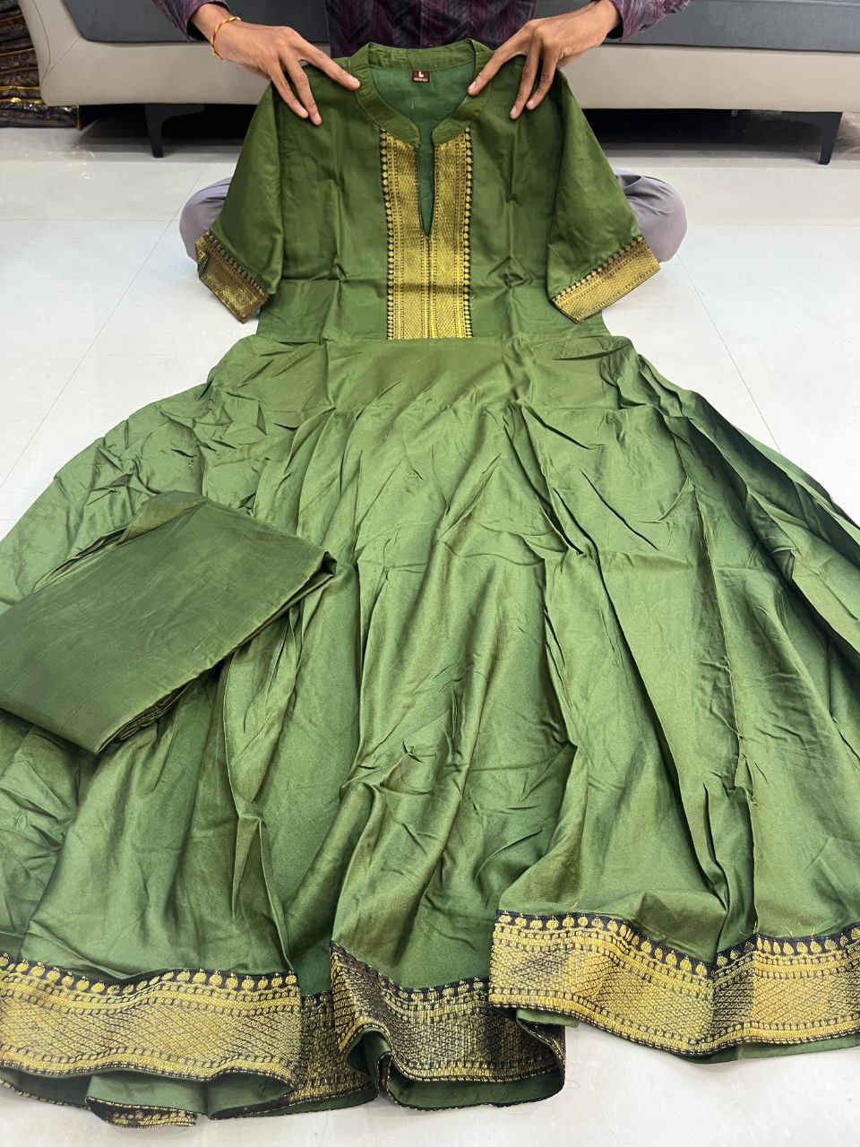 Pure Chanderi And Zari Jequard Work Mehendi Green Colour Dress