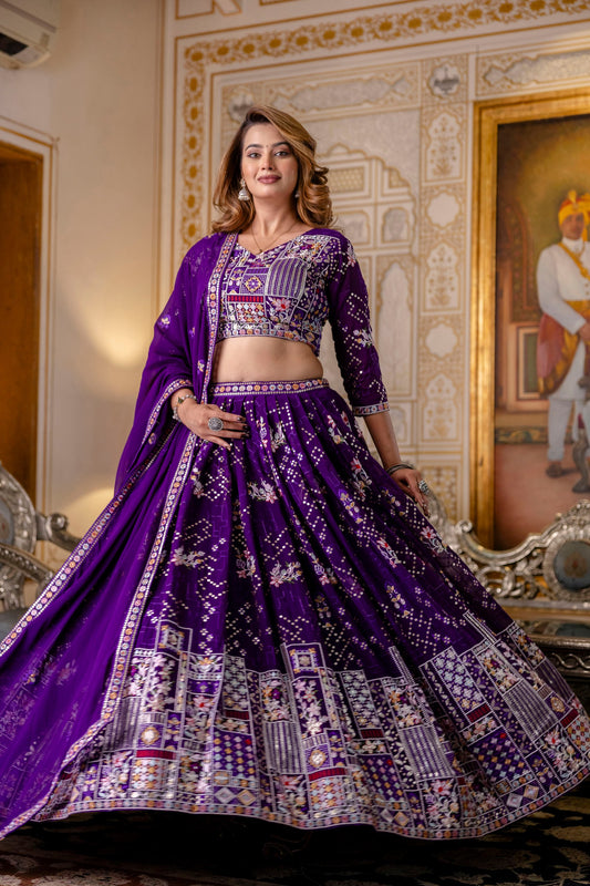 Purple Georgette Heavy Thread Sequins Work Lehenga Choli