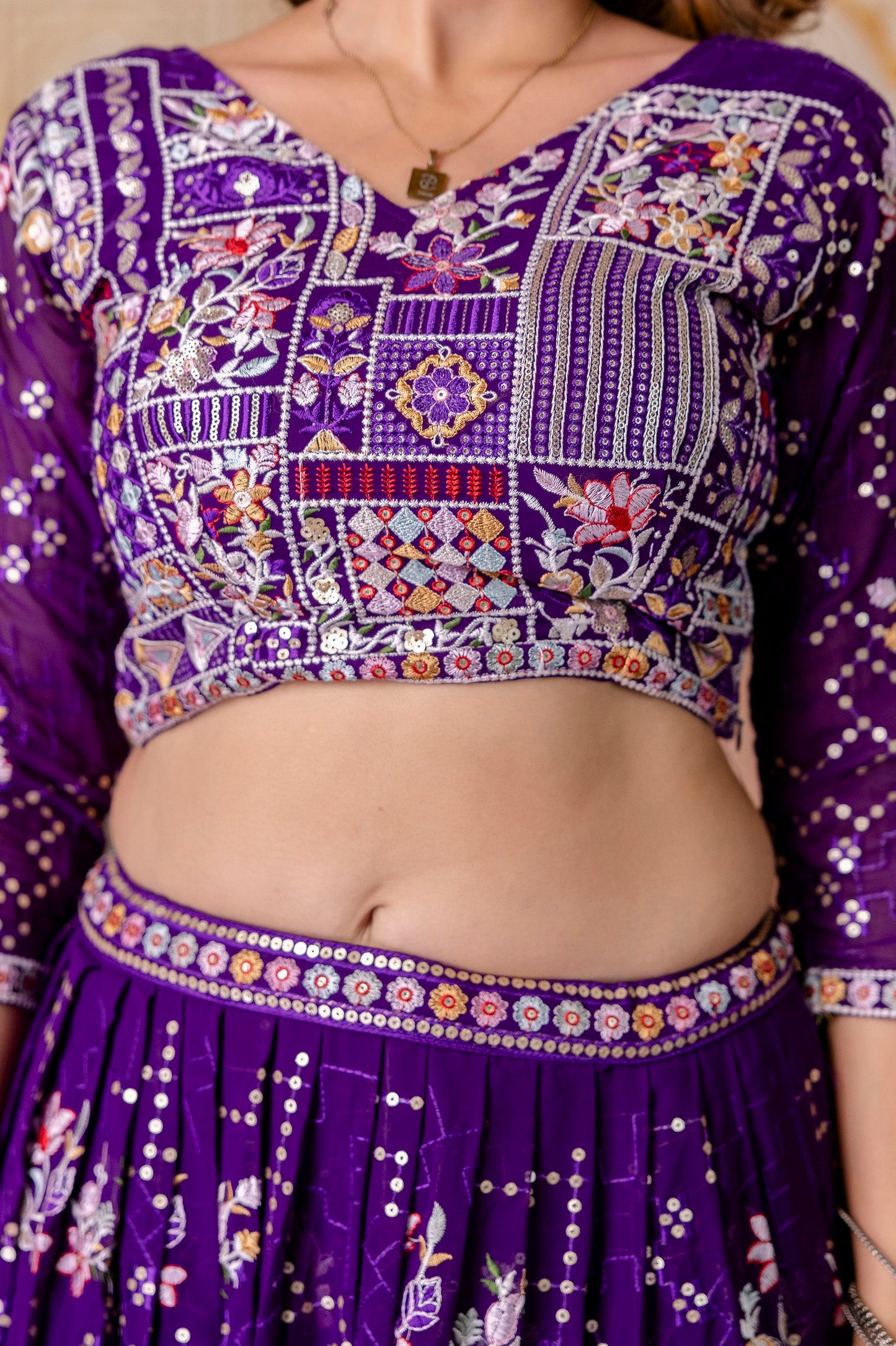 Purple Georgette Heavy Thread Sequins Work Lehenga Choli