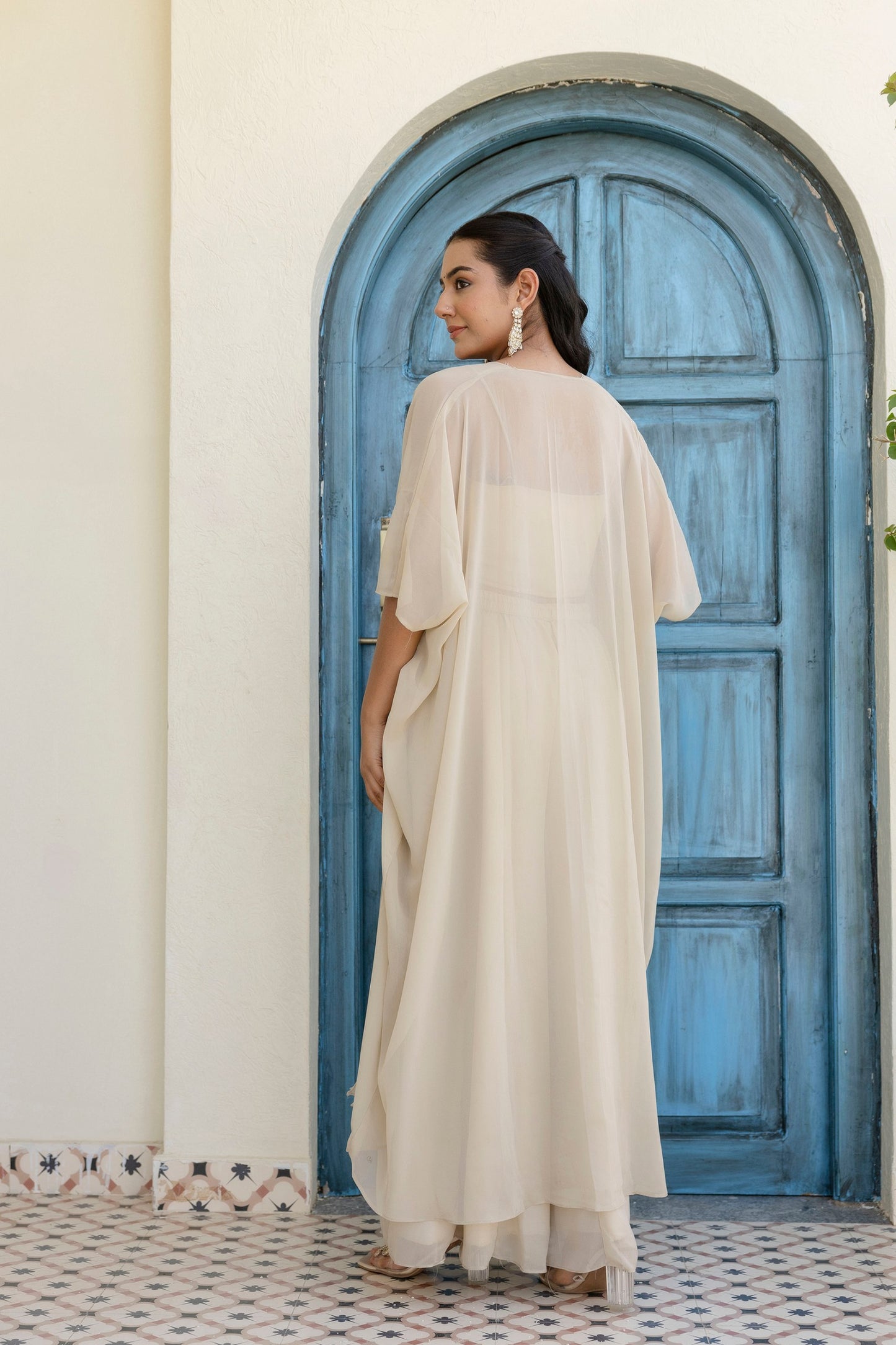 Fully Stiched Alluring Off White Colour Plazzo Set With Shrug