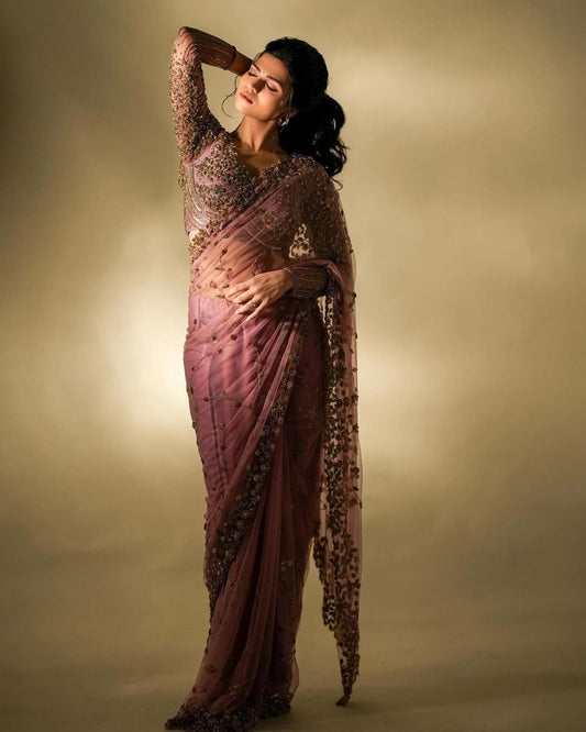 Designer Soft Net Thred With Sequnce Work Saree