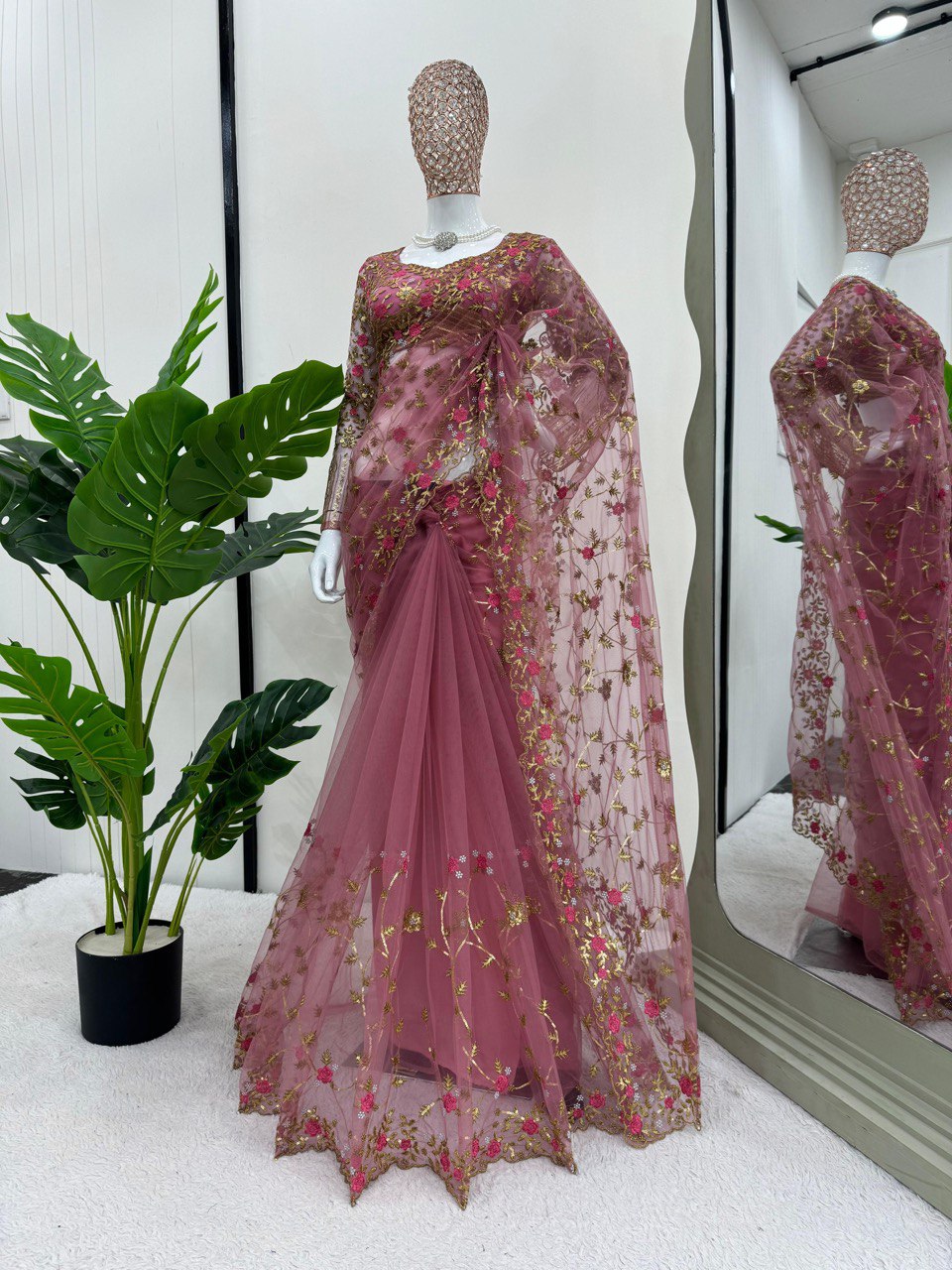 Designer Soft Net Thred With Sequnce Work Saree