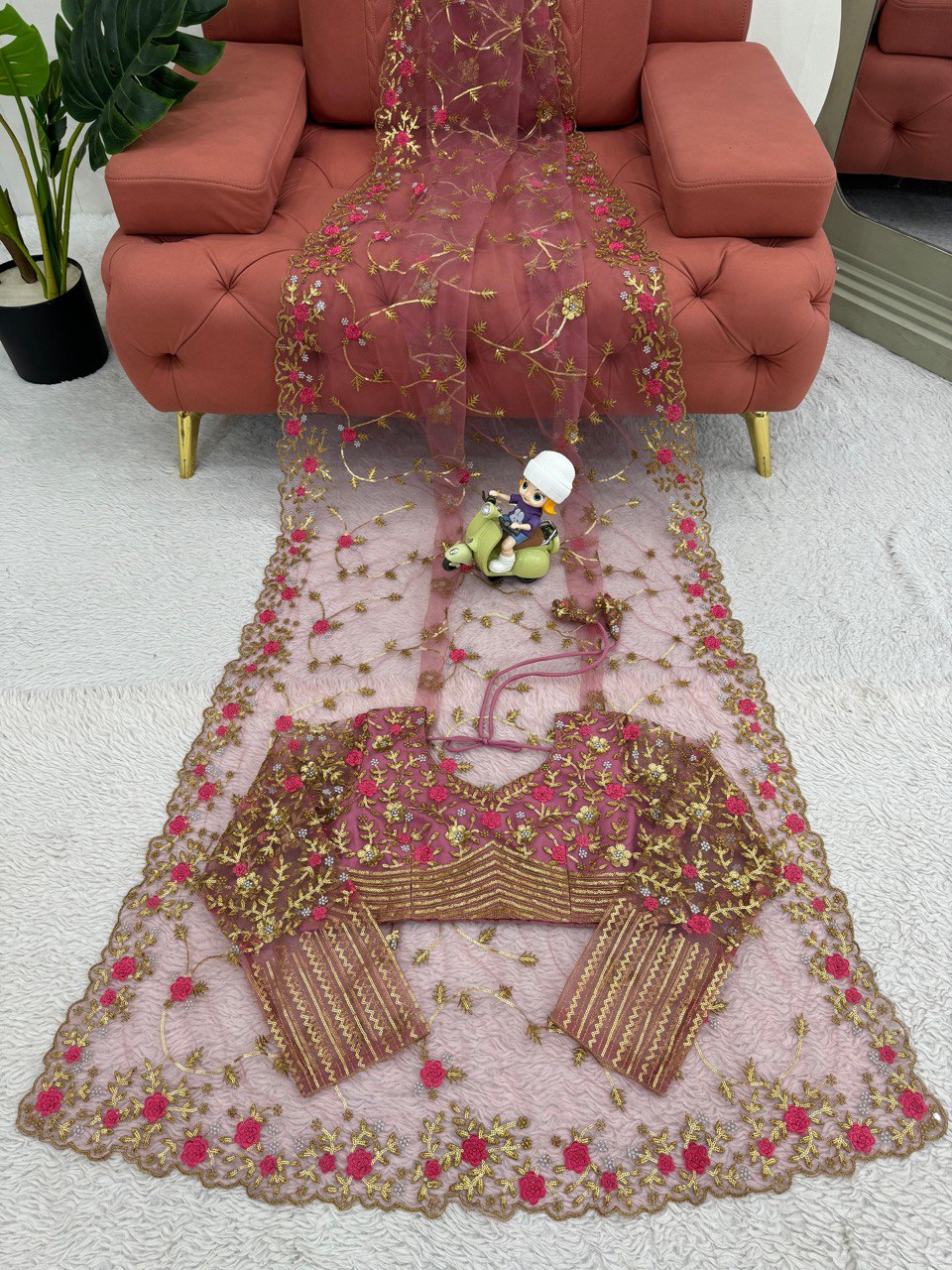 Designer Soft Net Thred With Sequnce Work Saree