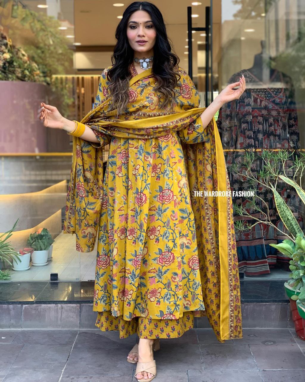 Yellow Aaliya Cut Printed Embroidary Worked Suit