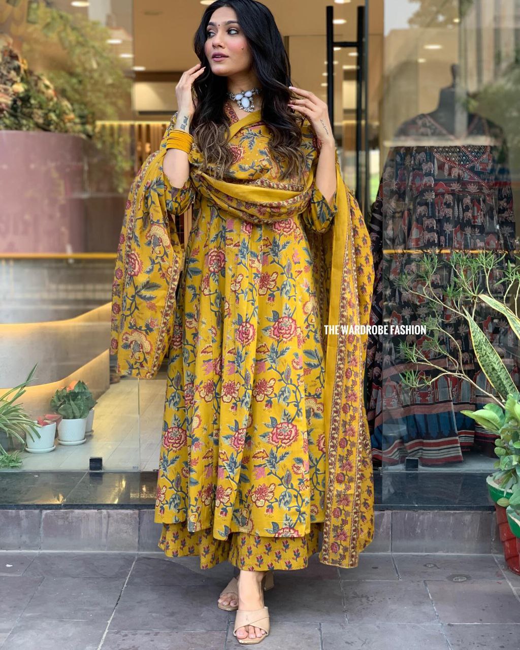 Yellow Aaliya Cut Printed Embroidary Worked Suit