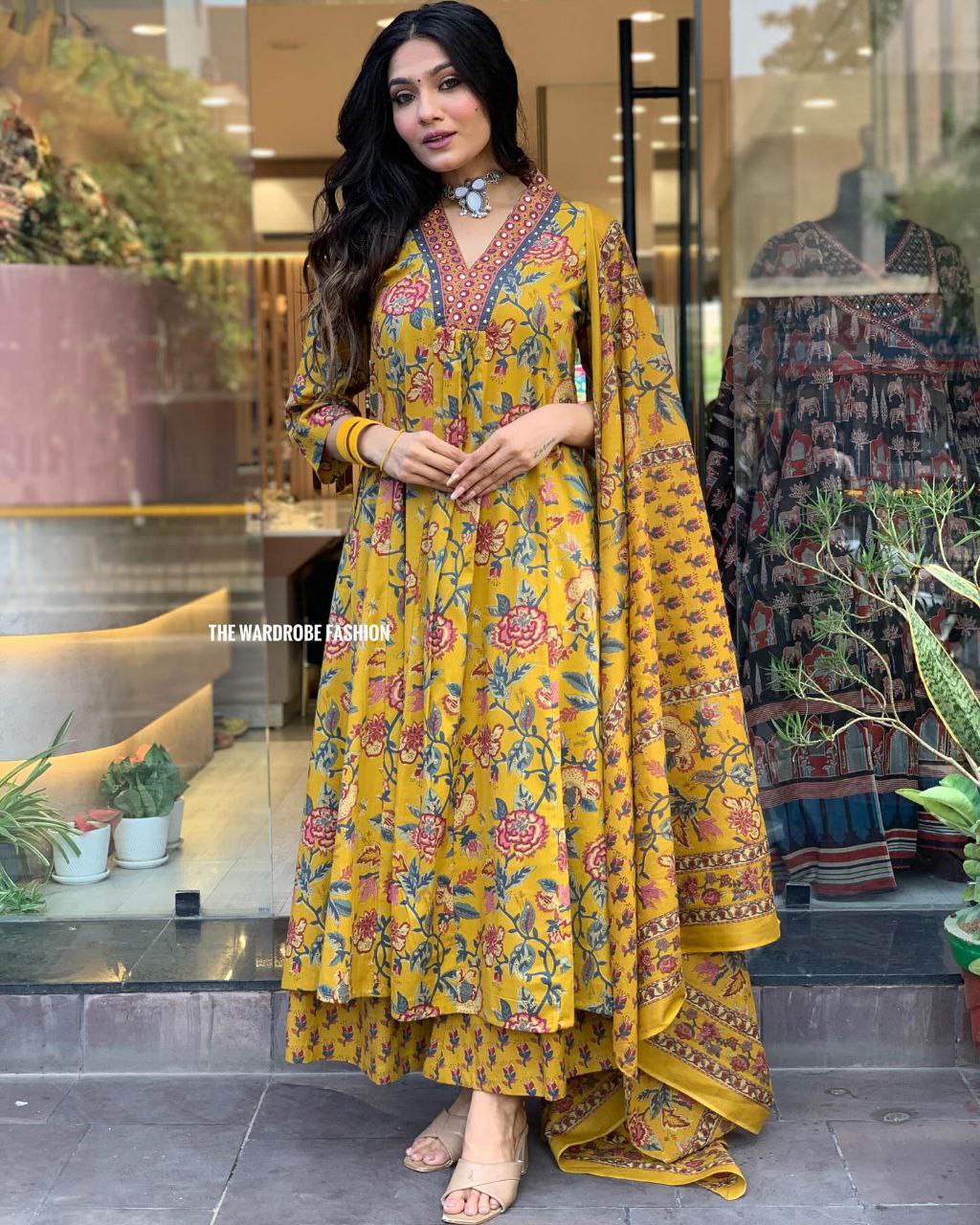Yellow Aaliya Cut Printed Embroidary Worked Suit