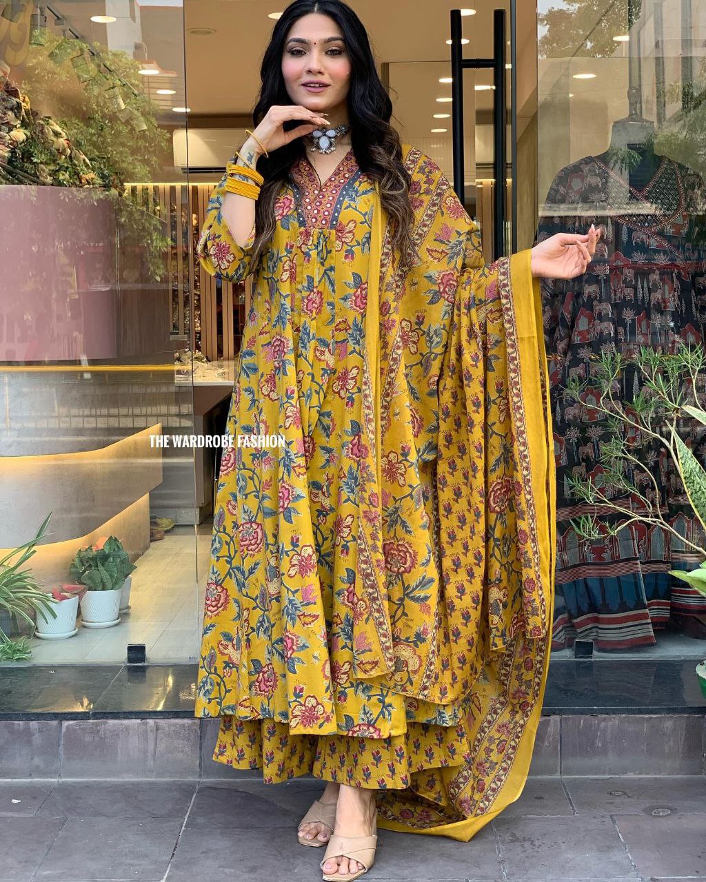 Yellow Aaliya Cut Printed Embroidary Worked Suit