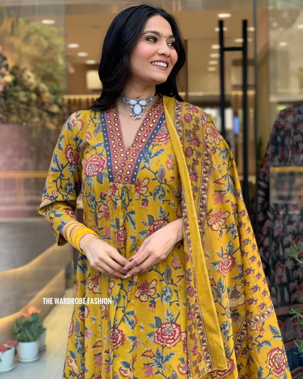 Yellow Aaliya Cut Printed Embroidary Worked Suit