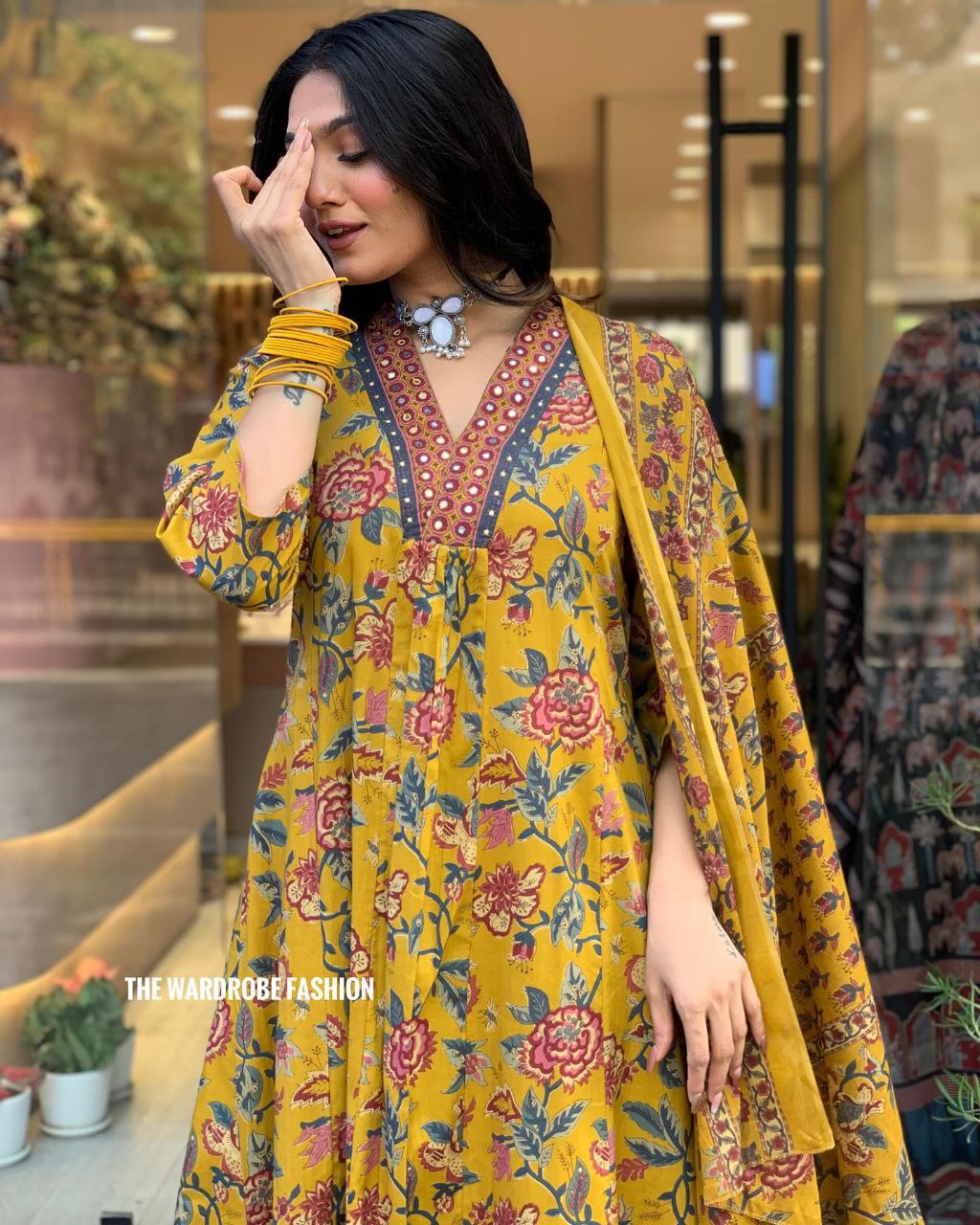 Yellow Aaliya Cut Printed Embroidary Worked Suit