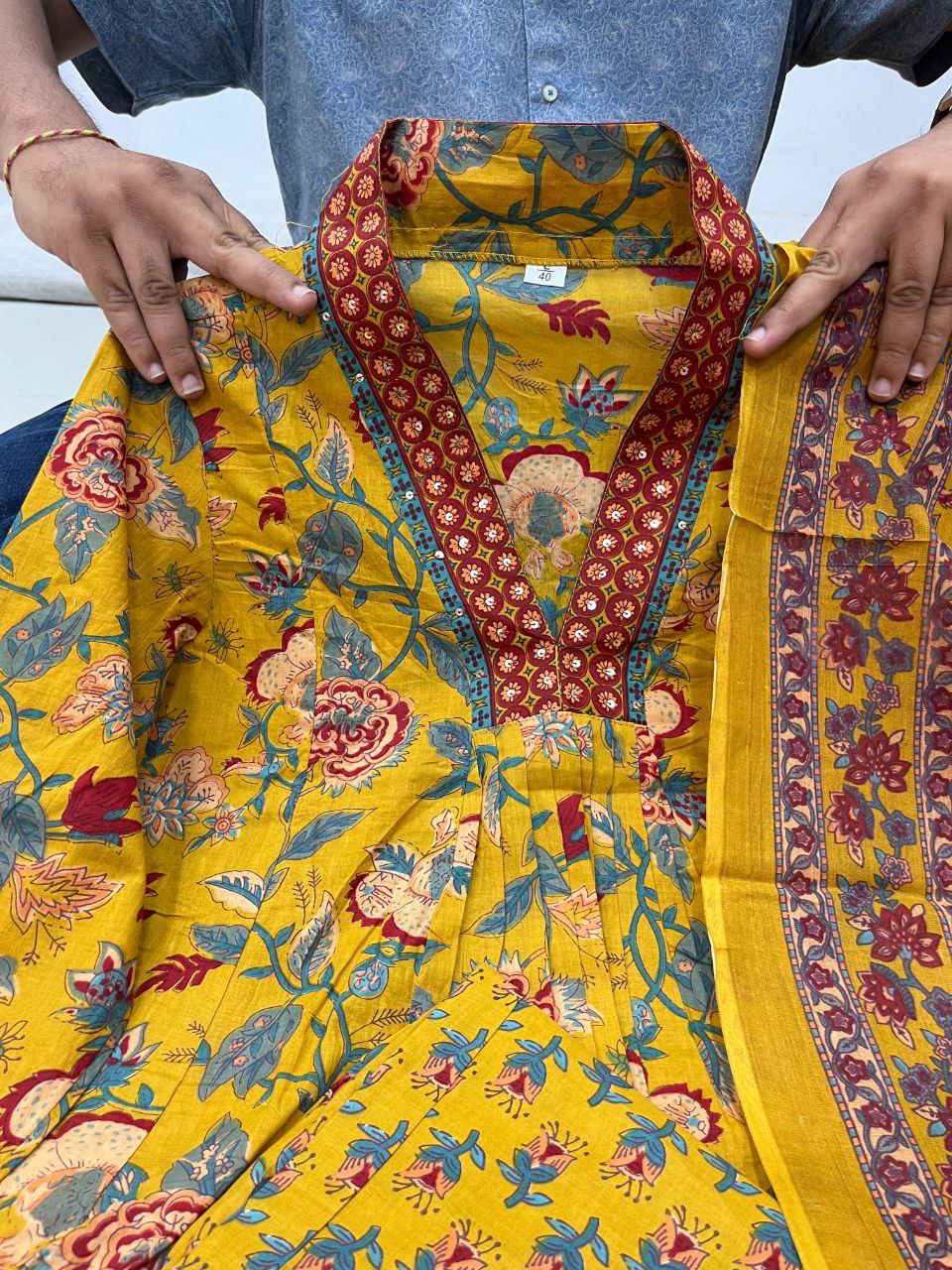 Yellow Aaliya Cut Printed Embroidary Worked Suit