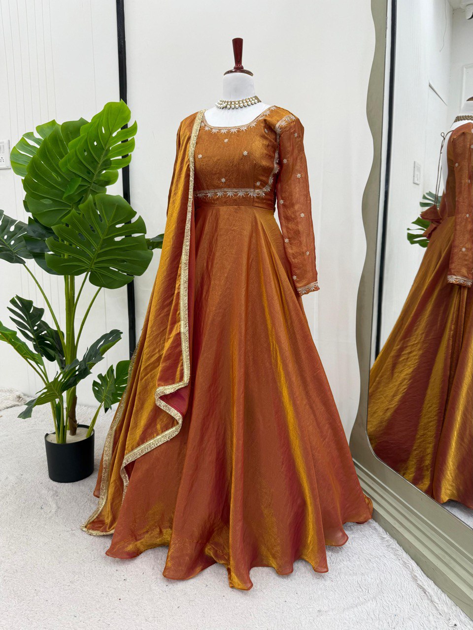 New Arrival Fendi Silk Thread & Sequence Work Gown Bottom With Dupatta