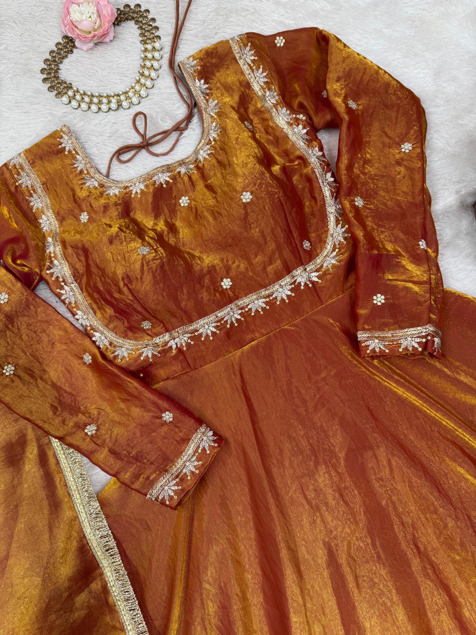 New Arrival Fendi Silk Thread & Sequence Work Gown Bottom With Dupatta