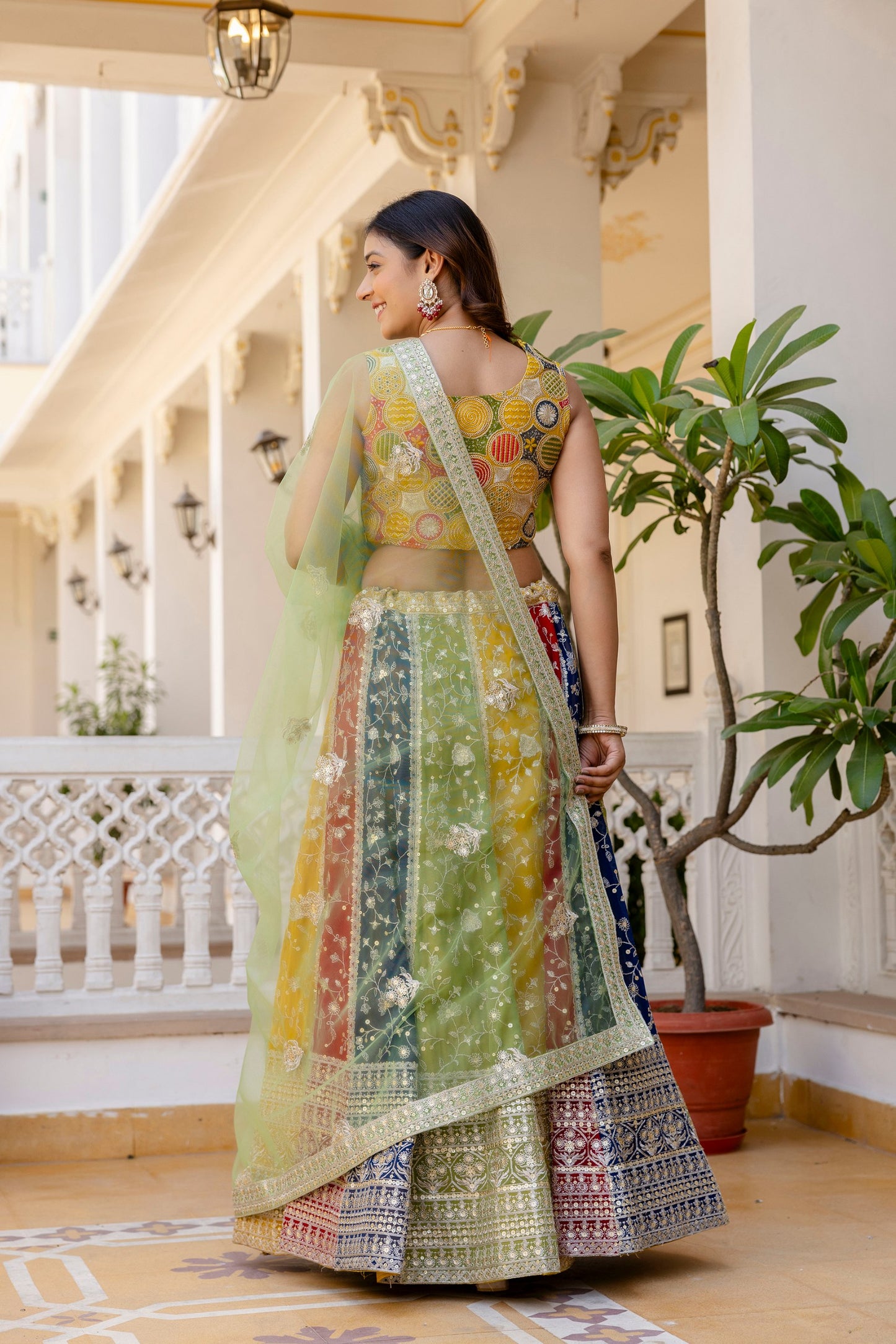 New Designer Faux Georgette Multi Colour Lehenga Choli