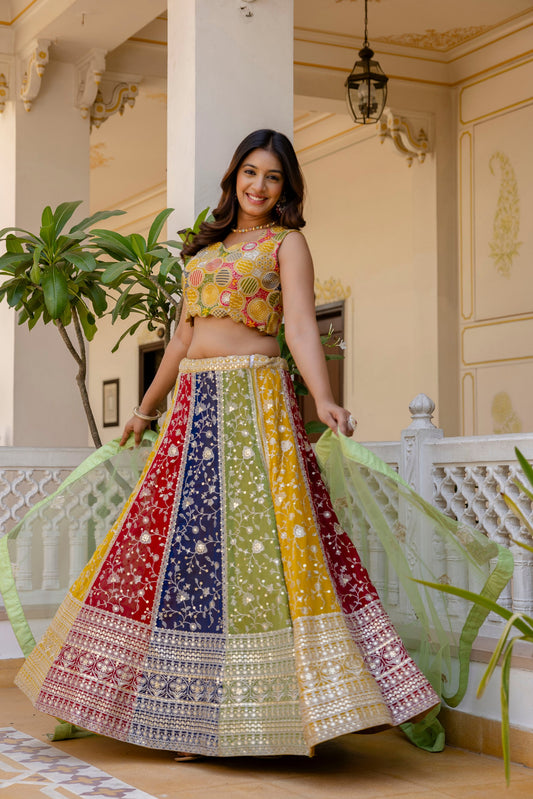 New Designer Faux Georgette Multi Colour Lehenga Choli