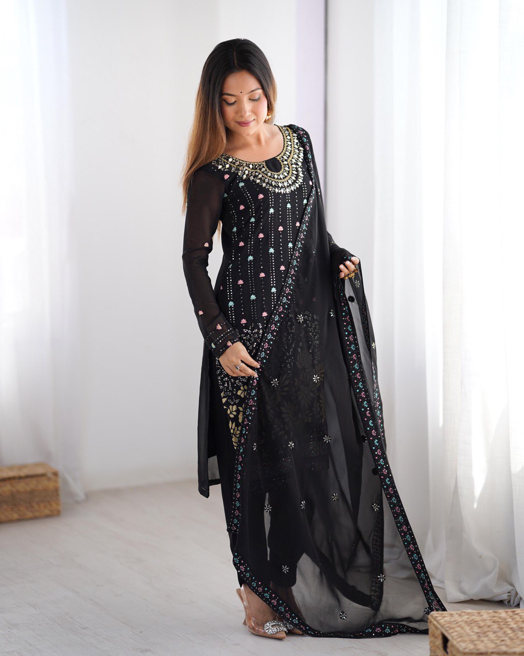 Heavy Georgette Embroidary Worked Straight Cut Suit