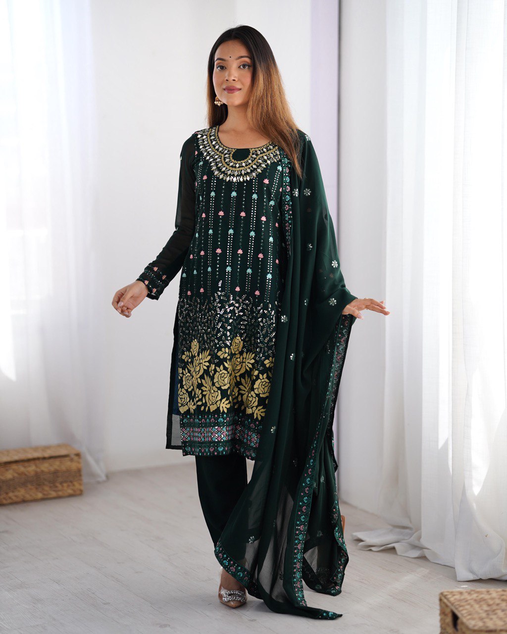 Heavy Georgette Embroidary Worked Straight Cut Suit