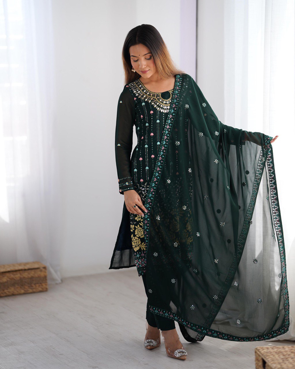 Heavy Georgette Embroidary Worked Straight Cut Suit