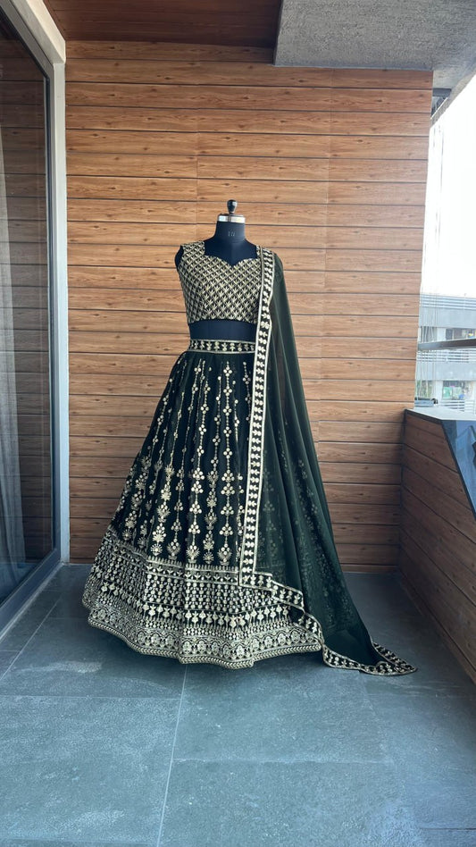 Dark Green Georgette Wedding Wear Designer Lehenga Choli