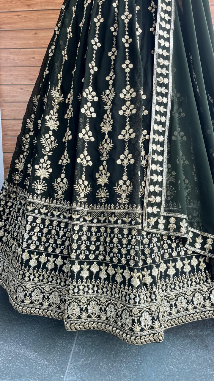 Dark Green Georgette Wedding Wear Designer Lehenga Choli