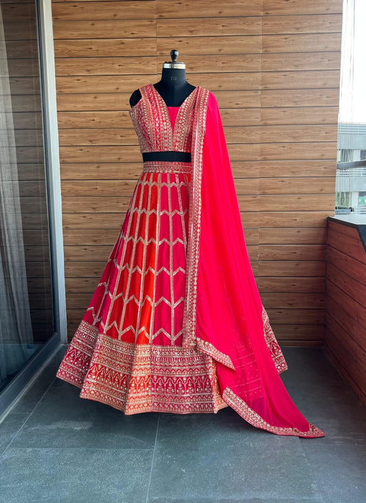 Multi Colour Trendy Wedding Wear Georgette Lehenga Choli