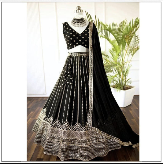 Beautiful Black Designer Georgette Wedding Wear Lehenga Choli