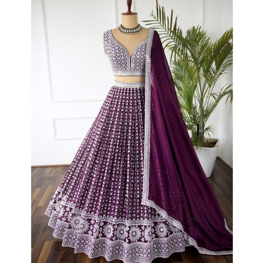Wine Colour Embroidary And Sequence Worked Designer Lehenga Choli