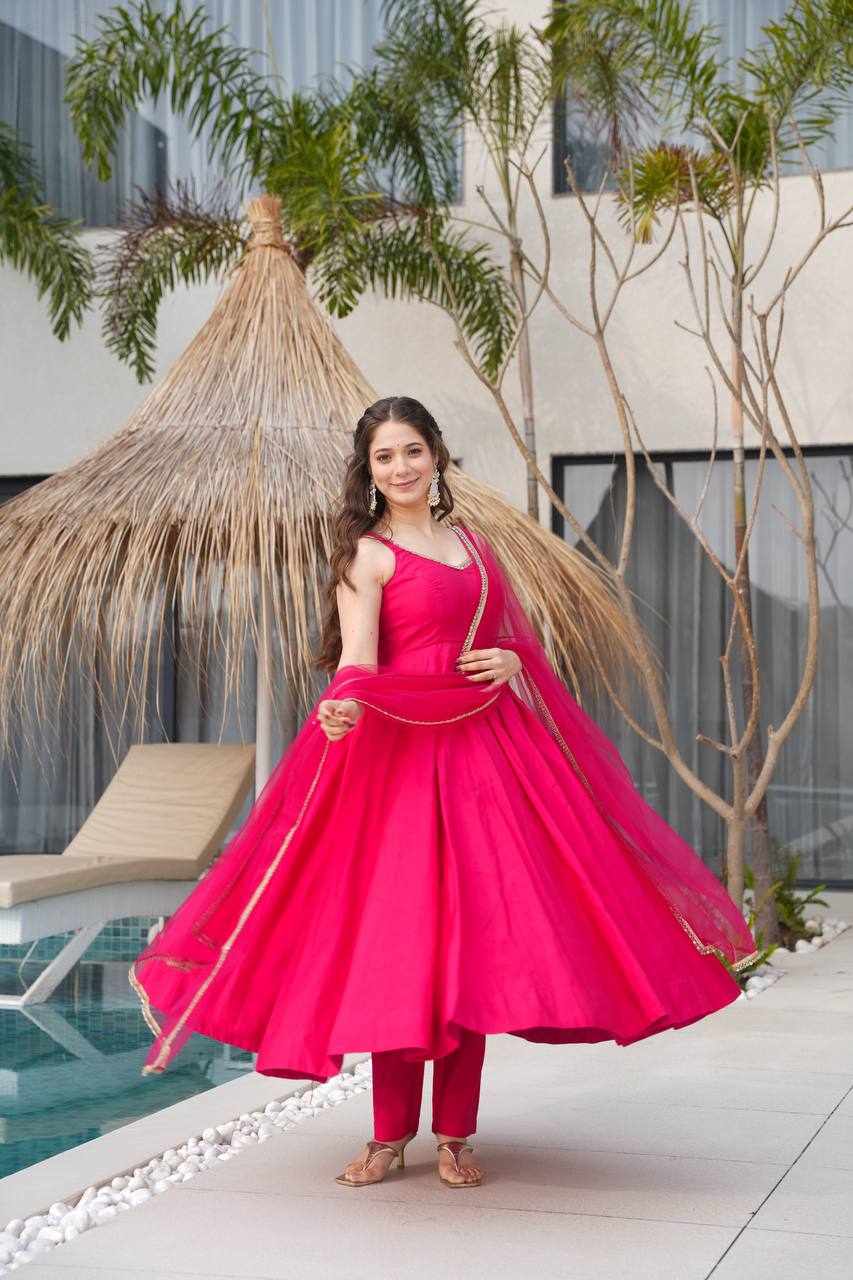 Beautiful Pink Anarkali Dress Fully Stiched