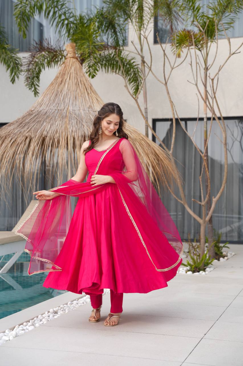 Beautiful Pink Anarkali Dress Fully Stiched