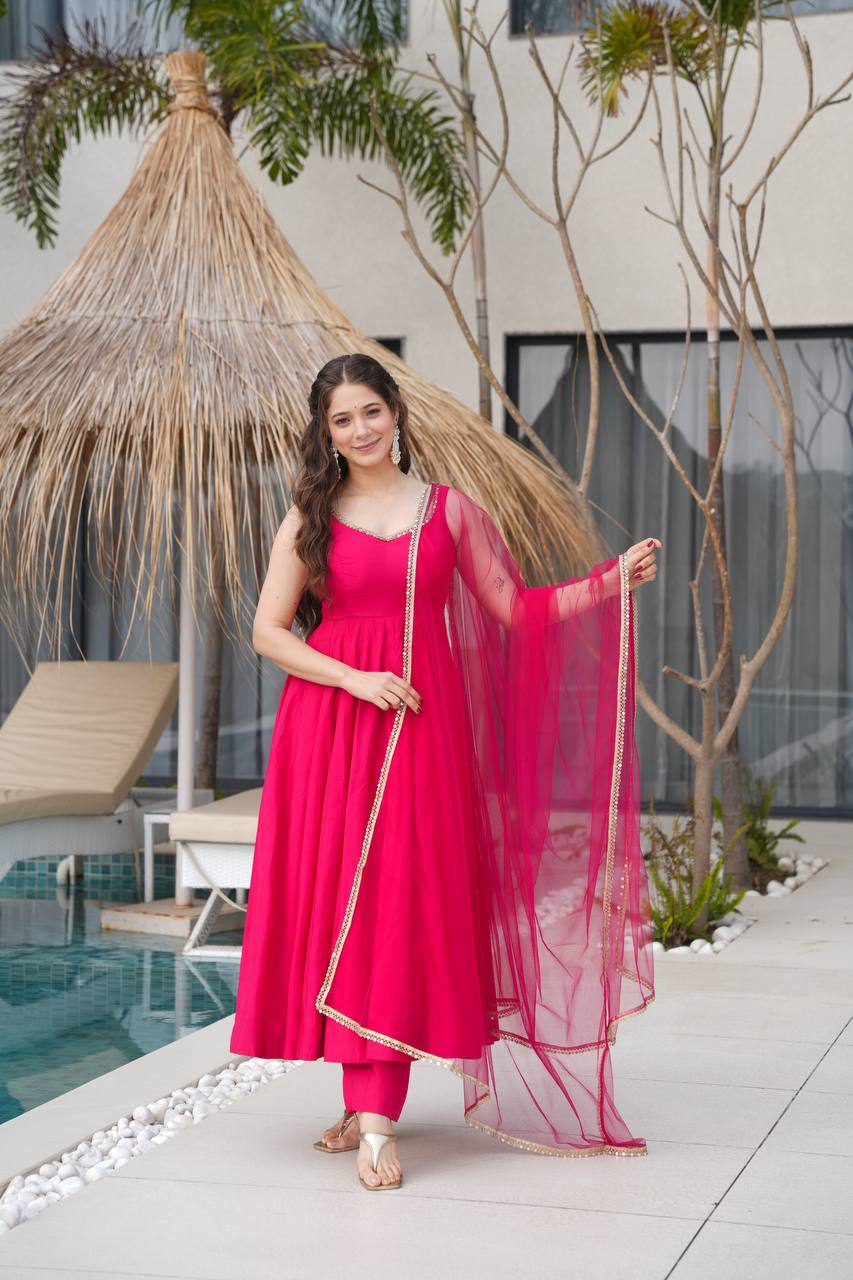 Beautiful Pink Anarkali Dress Fully Stiched