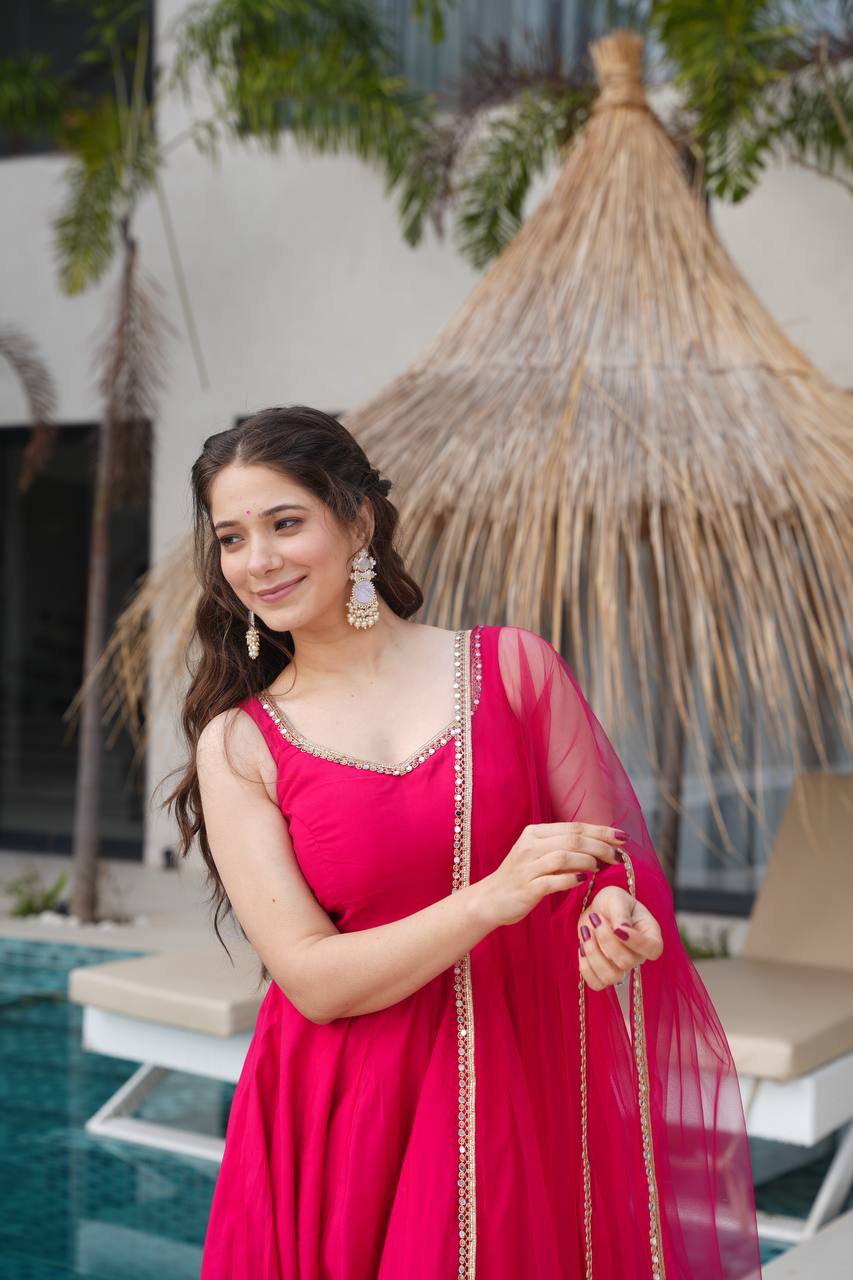 Beautiful Pink Anarkali Dress Fully Stiched