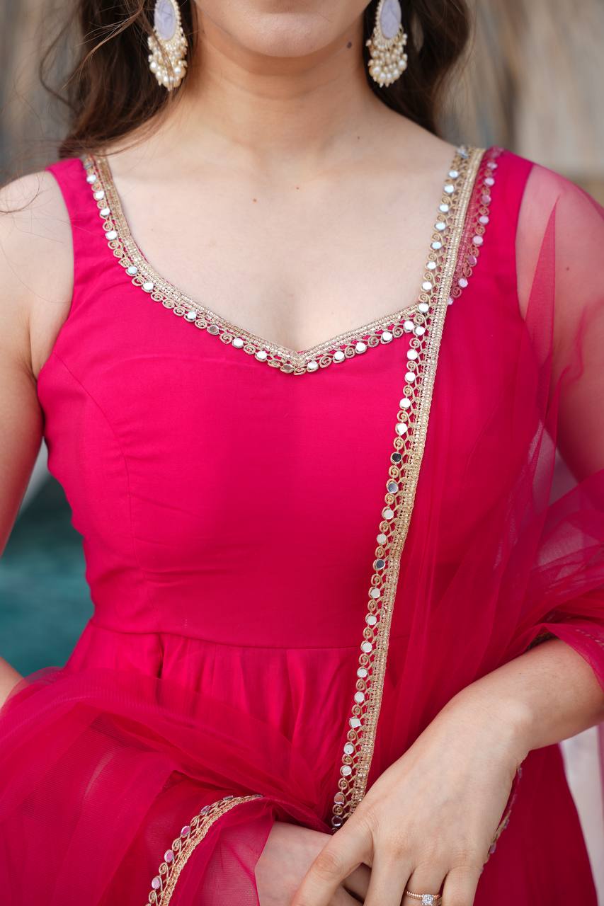 Beautiful Pink Anarkali Dress Fully Stiched