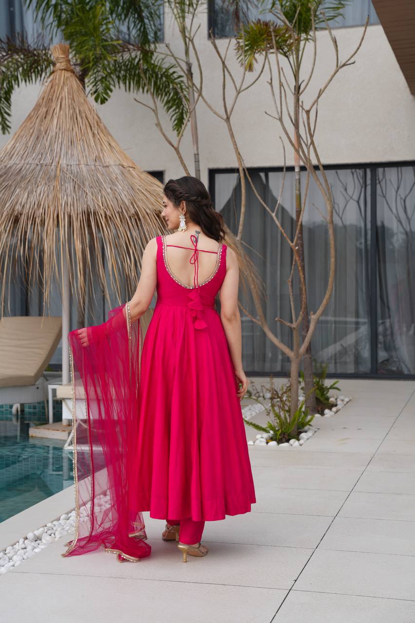 Beautiful Pink Anarkali Dress Fully Stiched