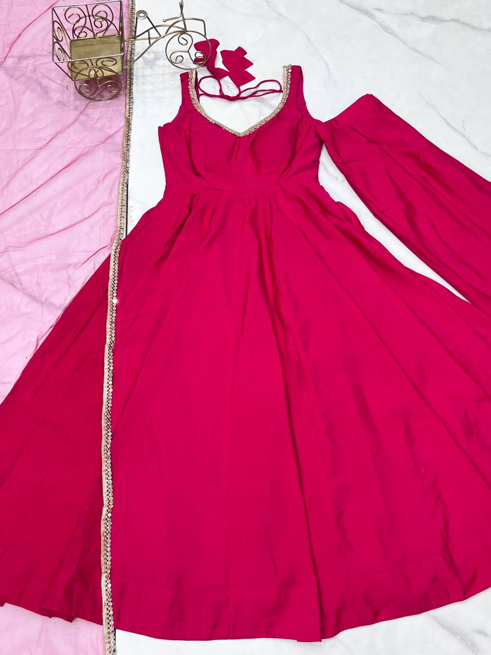 Beautiful Pink Anarkali Dress Fully Stiched