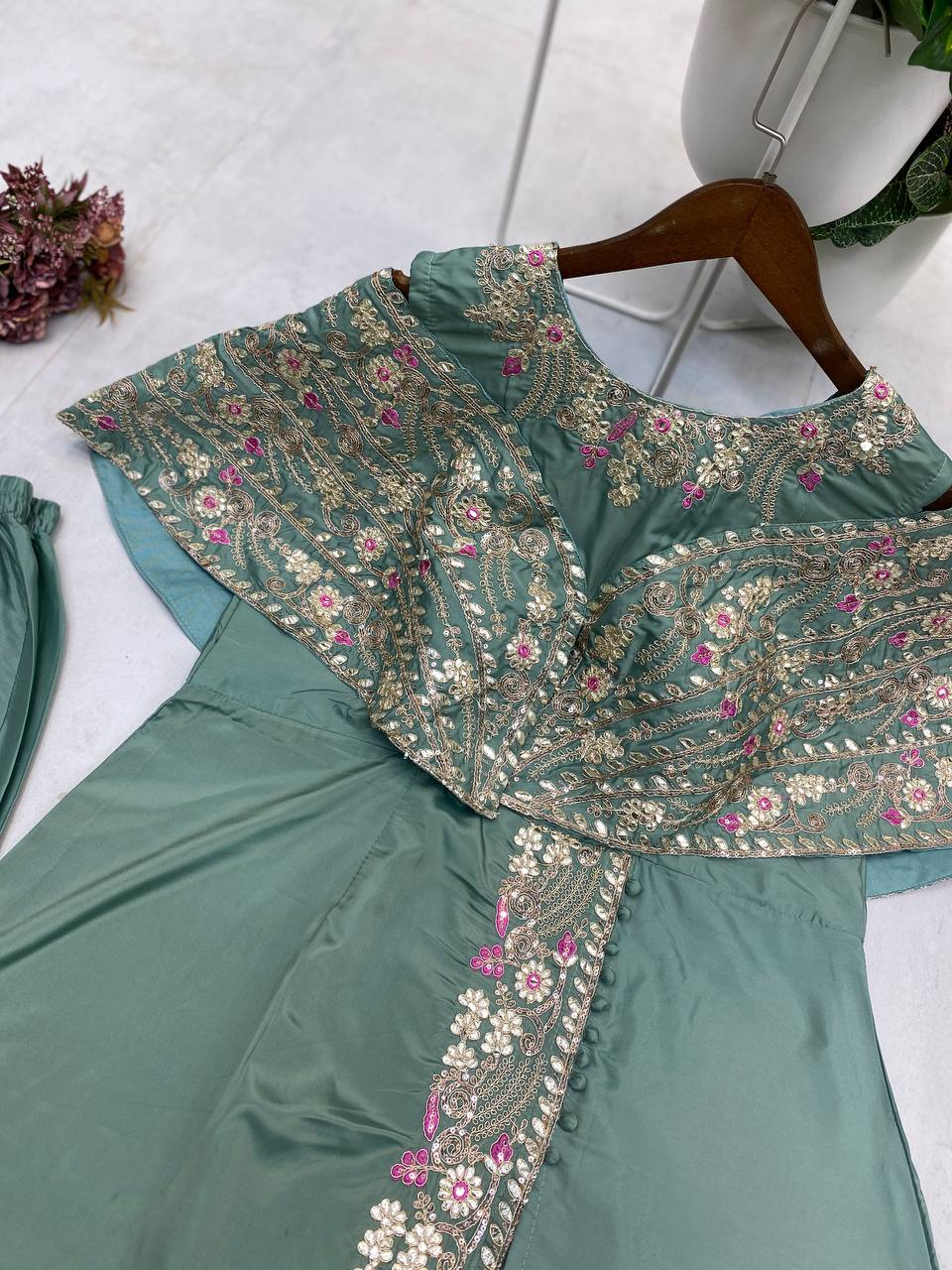 Designer Fancy Western Style Cording Sequance Work With Foil Paper Work Gown