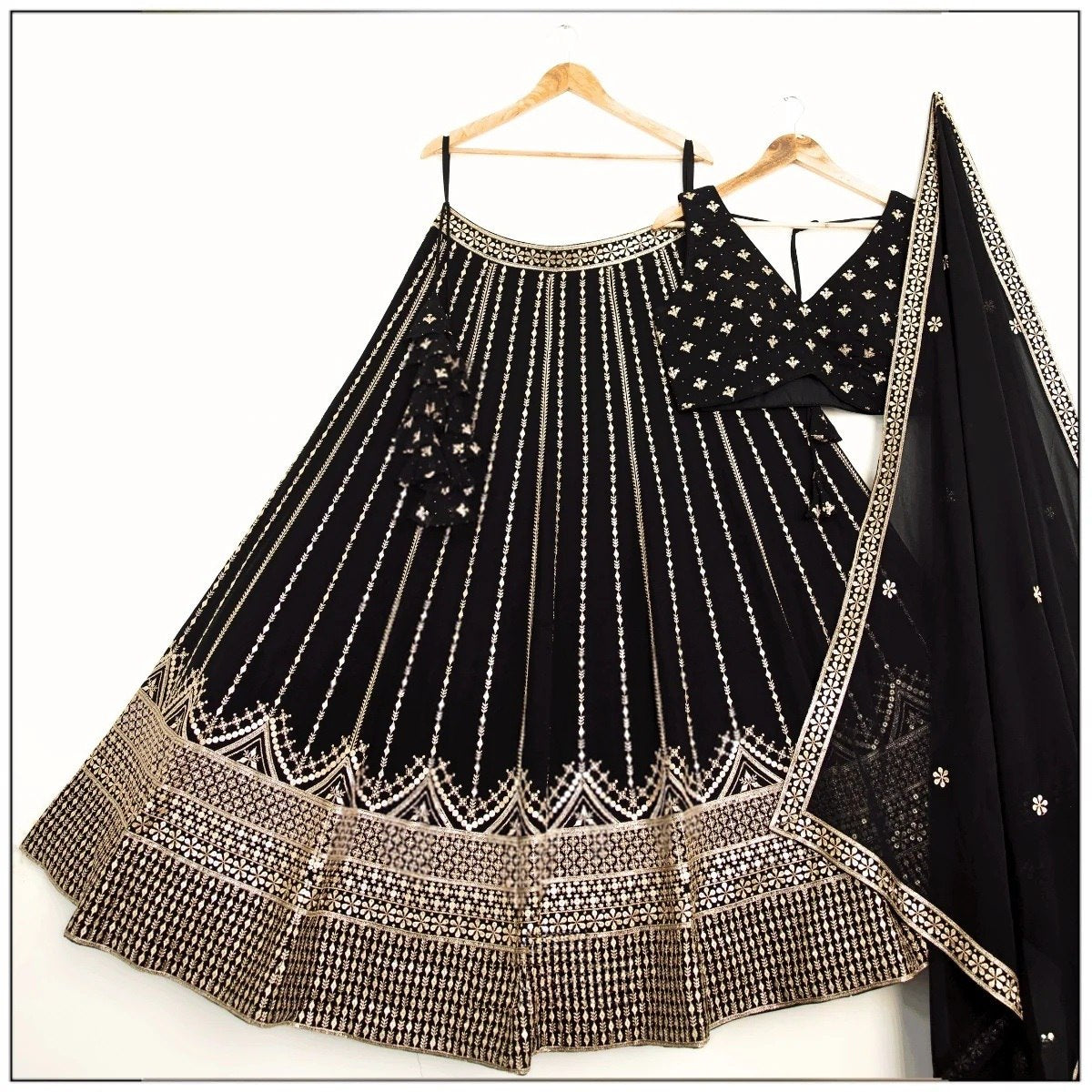 Beautiful Black Designer Georgette Wedding Wear Lehenga Choli