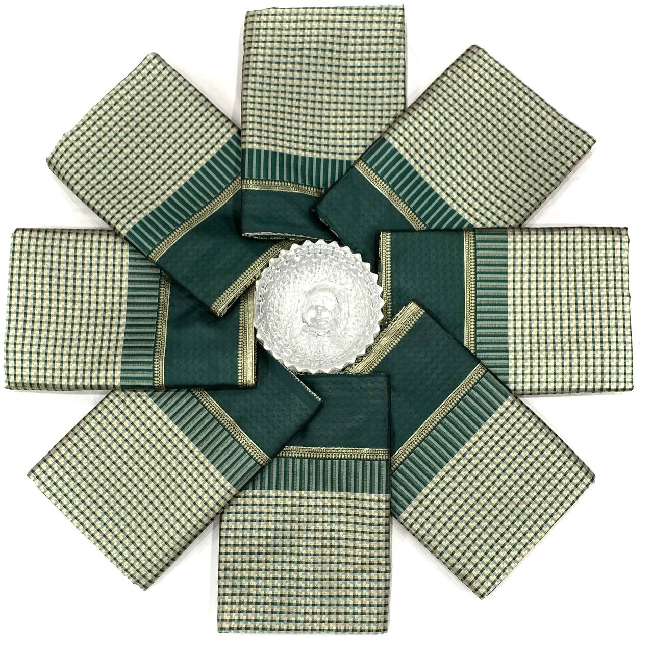 Green Checks Designer Soft Lichi Silk  Saree