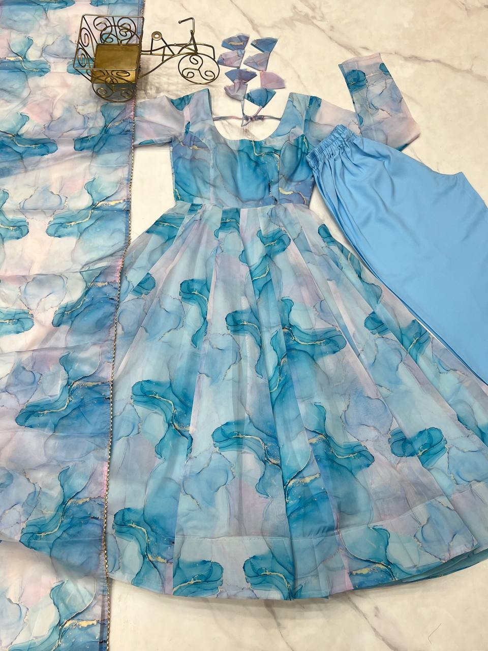 Digital Printed Organza Anarkali Dress  Fully Stiched