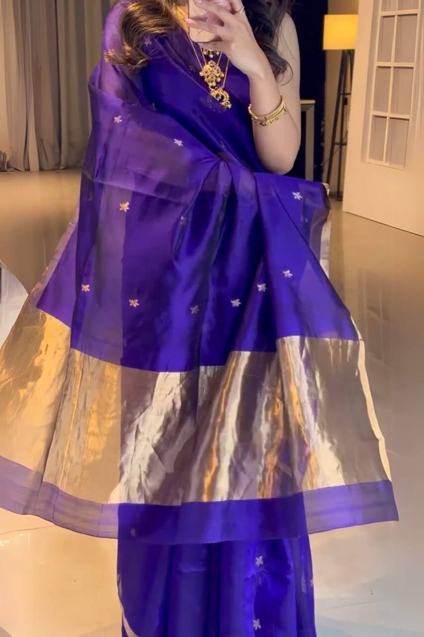 Purple Colour Lichi Silk Jacquard Work Saree
