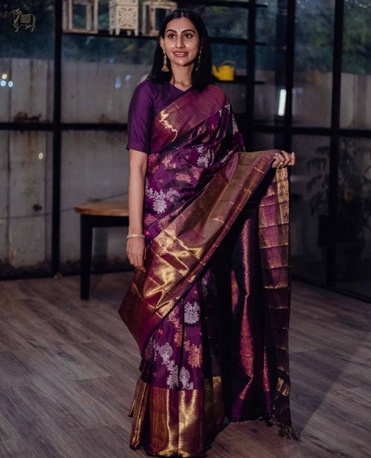 Purple Colour Lichi Silk Wedding Wear Saree