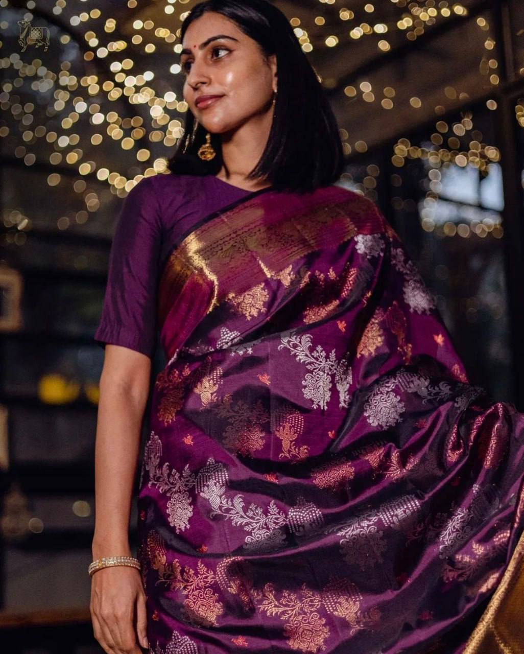 Purple Colour Lichi Silk Wedding Wear Saree