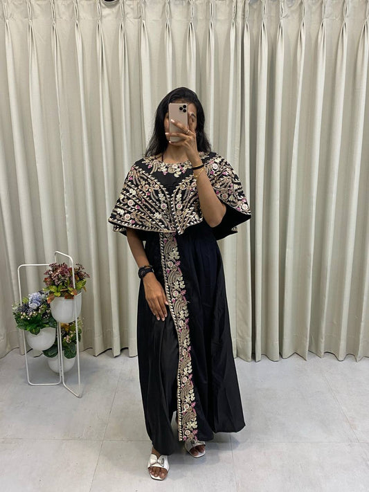 Designer Fancy Western Style Cording Sequance Work With Foil Paper Work Gown