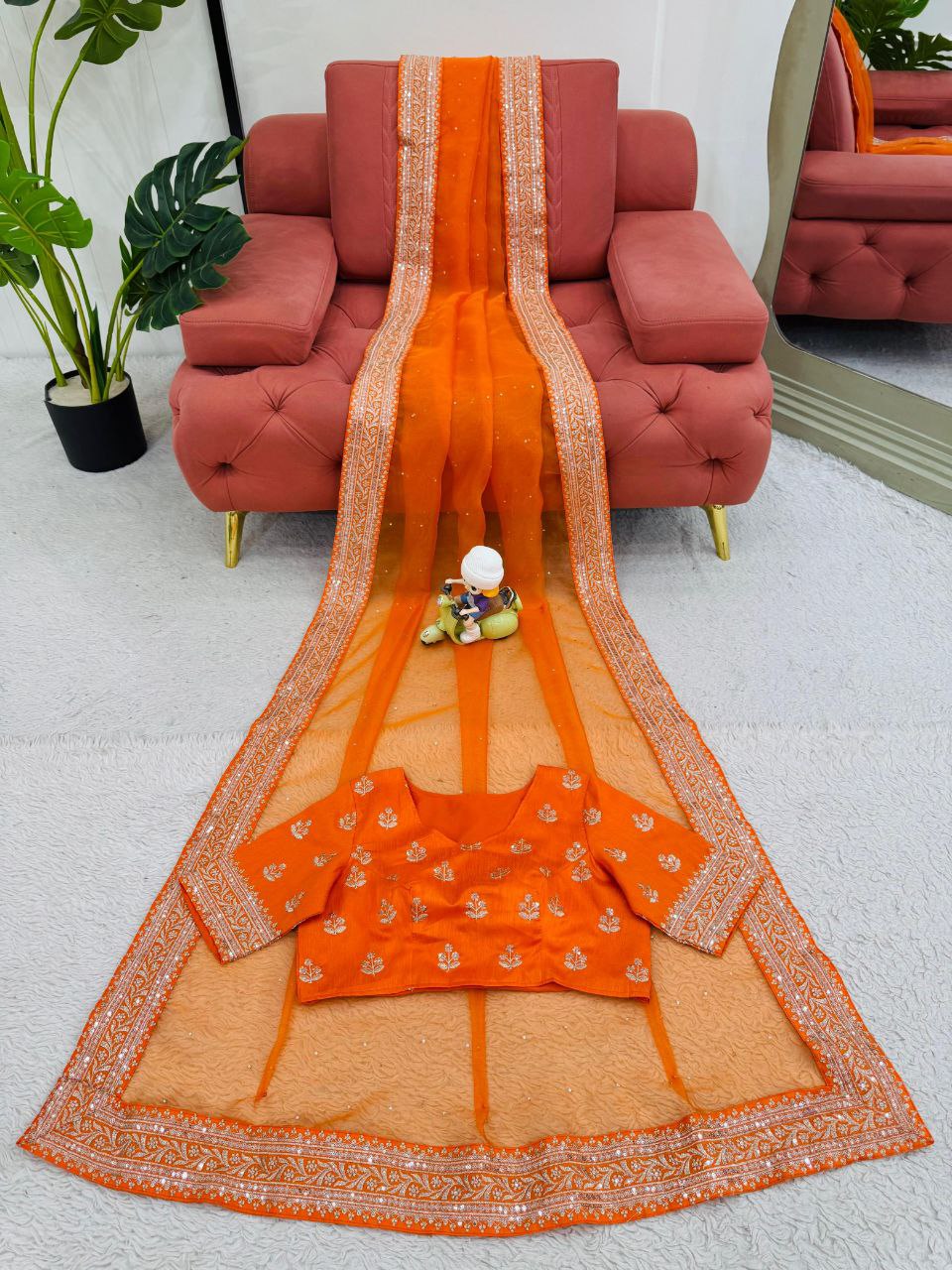 New Fenta Colour Heavy Daimond Work Organza Silk Saree With Silk Blouse And Fency Lace Border