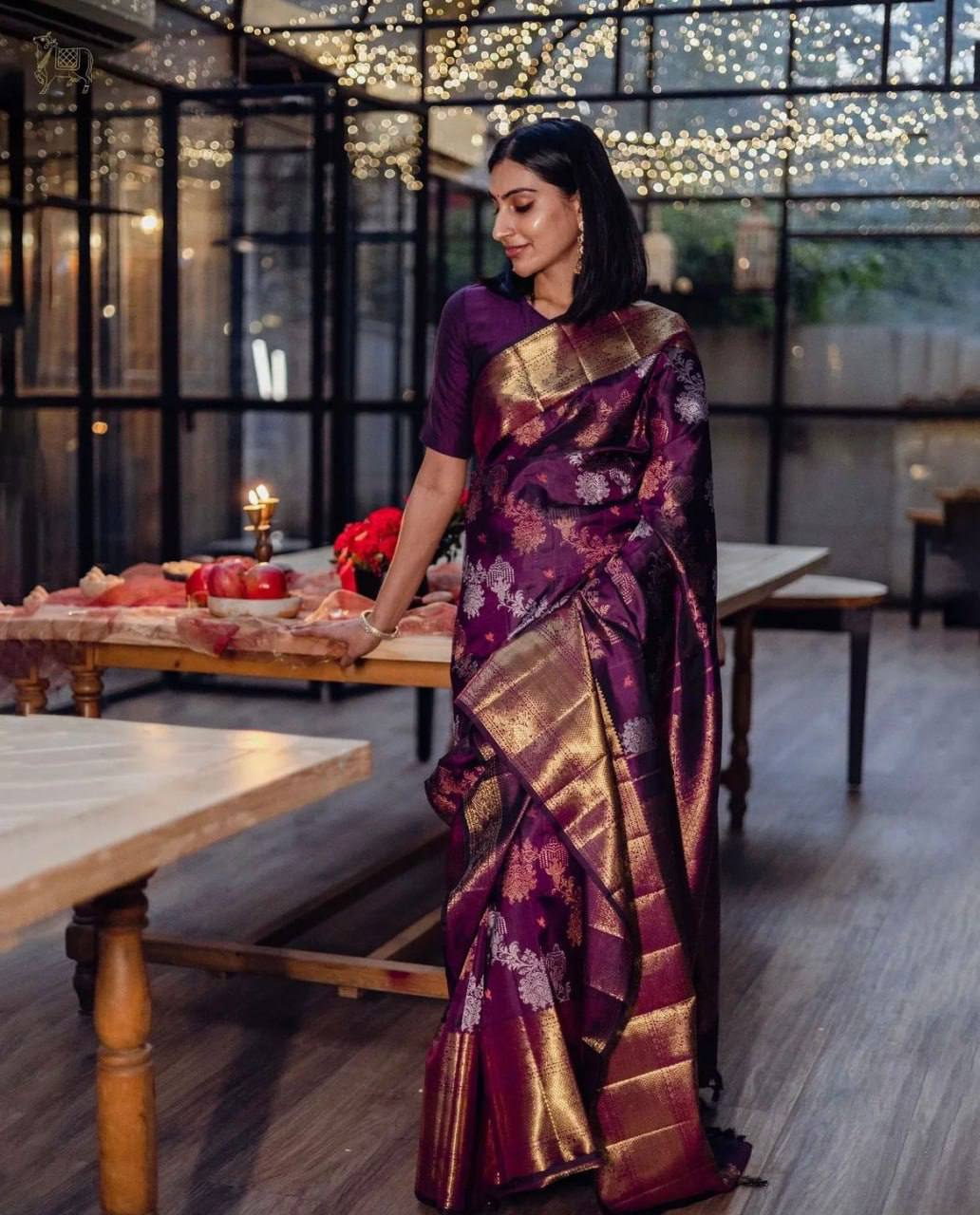 Purple Colour Lichi Silk Wedding Wear Saree