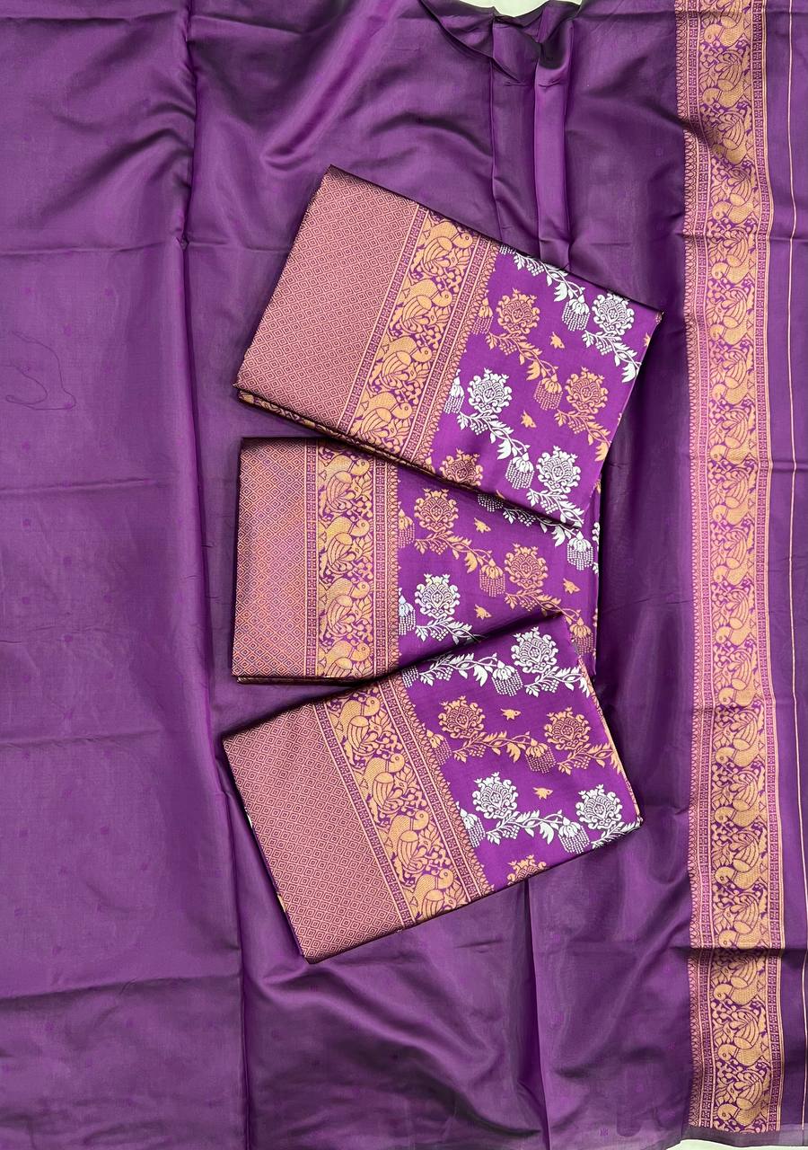 Purple Colour Lichi Silk Wedding Wear Saree