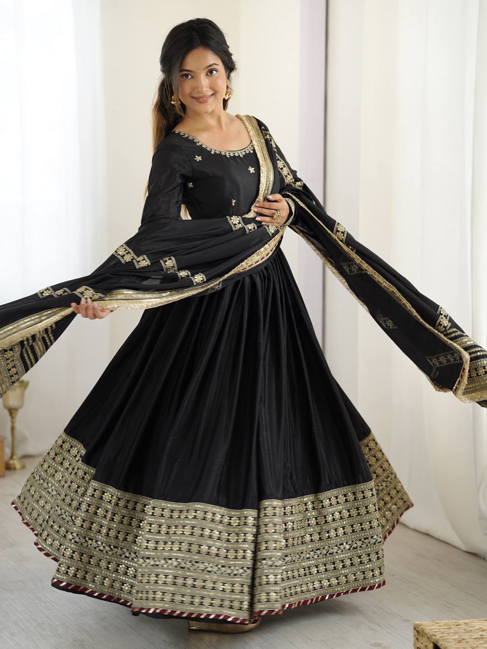 Black Color Ready to Wear Silk Gown